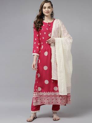 Indo Era Pink Embroidered Straight Kurta Trouser With Dupatta Set 1