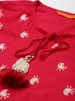 Indo Era Pink Embroidered Straight Kurta Trouser With Dupatta Set 5