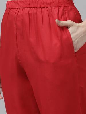 Indo Era Red Foil Printed A-line Kurta Trouser With Dupatta Set 5