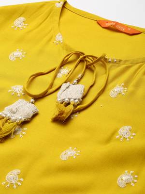 Indo Era Yellow Embroidered Straight Kurta Trouser With Dupatta Set 5