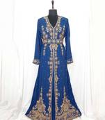 Navy blue luxurious Moroccan Kaftan With Sun-proof hijab.