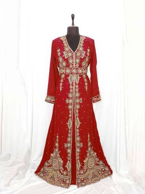 Maroon Moroccan Kaftan With Sun-proof hijab 1