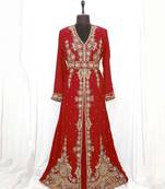 Maroon luxurious Moroccan Kaftan With Sun-proof hijab.
