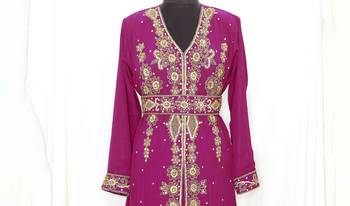 Wine Moroccan Kaftan With Sun-proof hijab 2