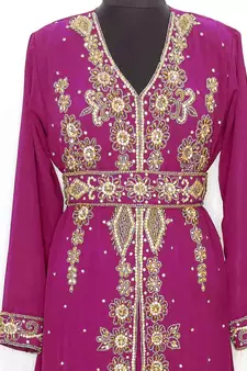 Wine Moroccan Kaftan With Sun-proof hijab