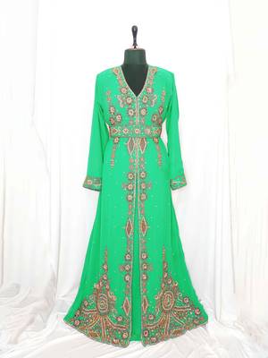 Turquoise Moroccan KaftanWith Sun-proof hijab 1
