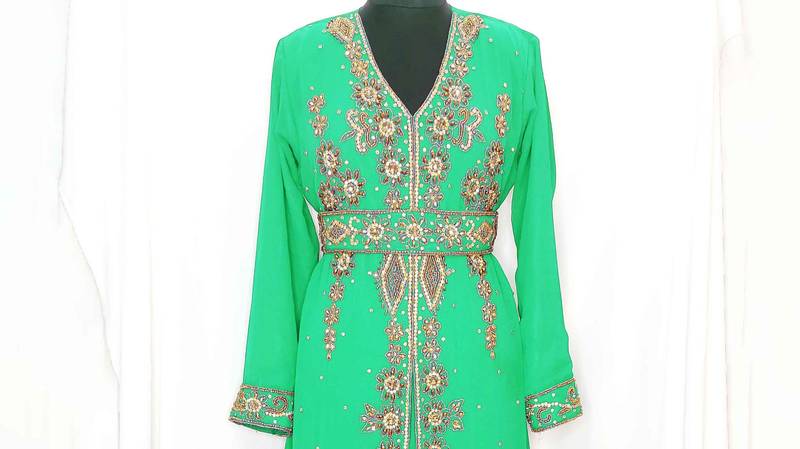 Turquoise luxurious Moroccan KaftanWith Sun-proof hijab.