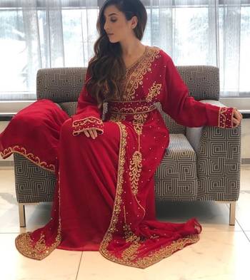 Sale Red Wedding Moroccan Fancy Kaftan Abaya Dubai Gown Ramadan Dresses 3
