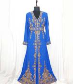 Royal Blue luxurious Moroccan Kaftan With Sun-proof hijab.