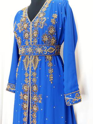 Royal Blue Moroccan Kaftan With Sun-proof hijab 2