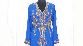 Royal Blue Moroccan Kaftan With Sun-proof hijab 4