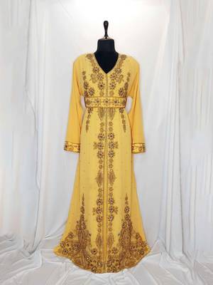 Yellow Moroccan Kaftan	With Sun-proof hijab 1