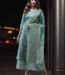 Blue printed cotton kurta-suits