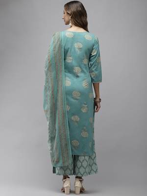 Blue printed cotton kurta-suits 3
