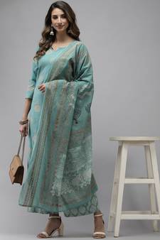 Blue printed cotton kurta-suits