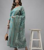 Blue printed cotton kurta-suits