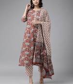 Maroon printed cotton kurta-suits