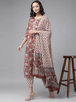 Maroon printed cotton kurta-suits 3