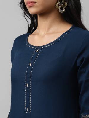 Navy-blue printed cotton kurta-suits 6