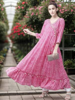 Pink printed viscose rayon maxi-dresses 1