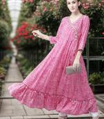 Pink printed viscose rayon maxi-dresses