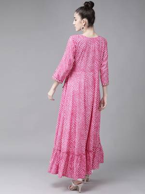 Pink printed viscose rayon maxi-dresses 2