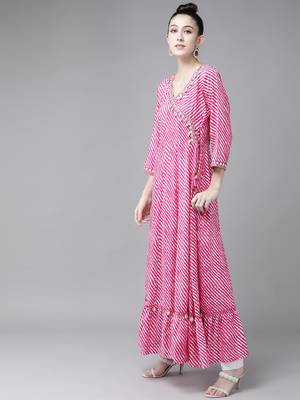 Pink printed viscose rayon maxi-dresses 3