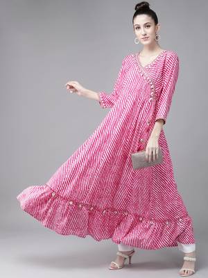 Pink printed viscose rayon maxi-dresses 5