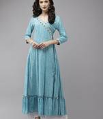 Sky-blue printed viscose rayon maxi-dresses