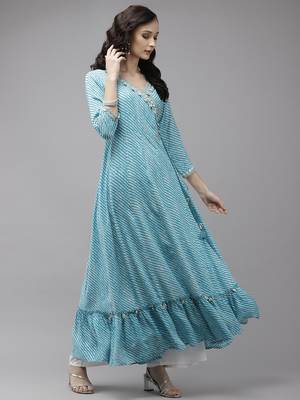 Sky-blue printed viscose rayon maxi-dresses 3