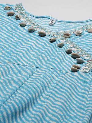 Sky-blue printed viscose rayon maxi-dresses 4