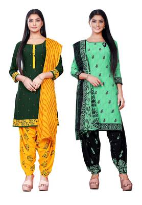 Salwar Studio Women's Pack of 2 Synthetic Printed Unstitched Dress Material Combo 1
