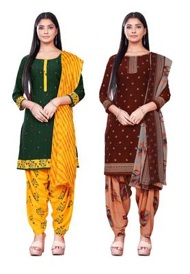 Salwar Studio Women's Pack of 2 Synthetic Printed Unstitched Dress Material Combo 1
