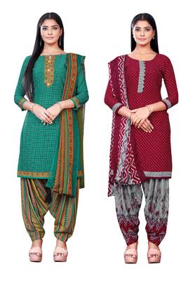 Salwar Studio Women's Pack of 2 Synthetic Printed Unstitched Dress Material Combo 1