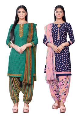 Salwar Studio Women's Pack of 2 Synthetic Printed Unstitched Dress Material Combo 1