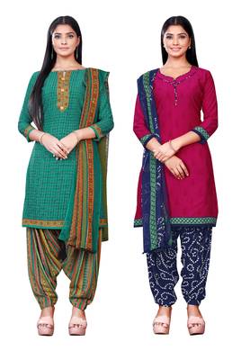Salwar Studio Women's Pack of 2 Synthetic Printed Unstitched Dress Material Combo 1