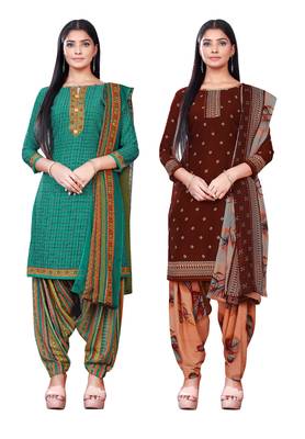 Salwar Studio Women's Pack of 2 Synthetic Printed Unstitched Dress Material Combo 1