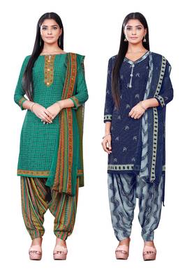 Salwar Studio Women's Pack of 2 Synthetic Printed Unstitched Dress Material Combo 1