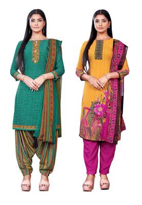 Salwar Studio Women's Pack of 2 Synthetic Printed Unstitched Dress Material Combo 1