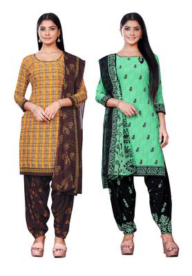 Salwar Studio Women's Pack of 2 Synthetic Printed Unstitched Dress Material Combo 1