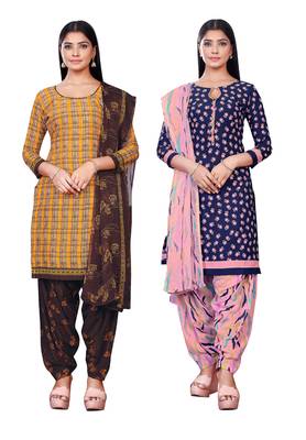 Salwar Studio Women's Pack of 2 Synthetic Printed Unstitched Dress Material Combo 1