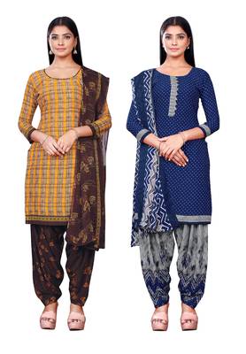 Salwar Studio Women's Pack of 2 Synthetic Printed Unstitched Dress Material Combo 1