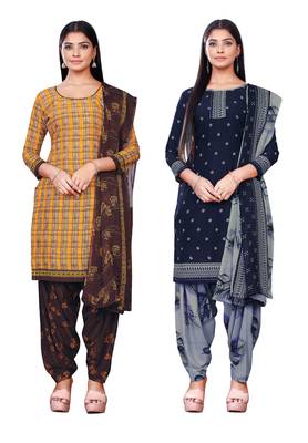 Salwar Studio Women's Pack of 2 Synthetic Printed Unstitched Dress Material Combo 1