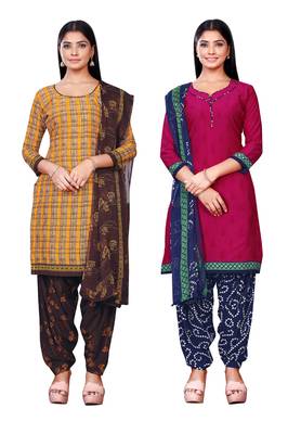 Salwar Studio Women's Pack of 2 Synthetic Printed Unstitched Dress Material Combo 1