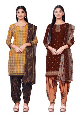 Salwar Studio Women's Pack of 2 Synthetic Printed Unstitched Dress Material Combo 1