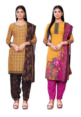 Salwar Studio Women's Pack of 2 Synthetic Printed Unstitched Dress Material Combo 1