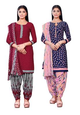 Salwar Studio Women's Pack of 2 Synthetic Printed Unstitched Dress Material Combo 1