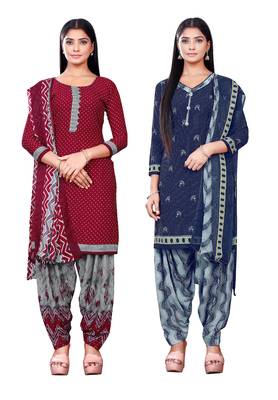 Salwar Studio Women's Pack of 2 Synthetic Printed Unstitched Dress Material Combo 1