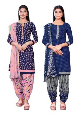 Salwar Studio Women's Pack of 2 Synthetic Printed Unstitched Dress Material Combo 1