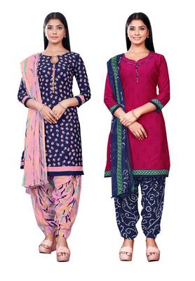 Salwar Studio Women's Pack of 2 Synthetic Printed Unstitched Dress Material Combo 1